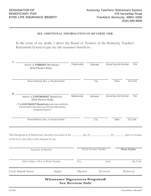 Kentucky Teachers' Retirement System Beneficiary Designation