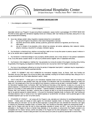 International Hospitality Center Program Agreement and Release Form