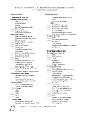 Genealogical Records Checklist