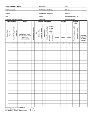 1910 US Federal Census Form