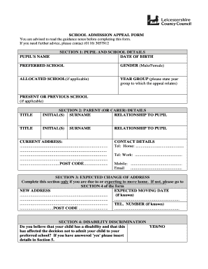 school admissions appeal form school admissions appeals