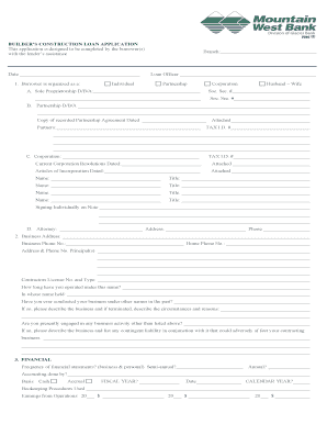 Builder Construction Loan Application