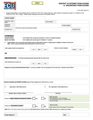 Request to Intermit or Discontinue from Course