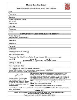 Standing Order Form
