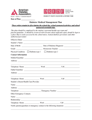 Diabetes Medical Management Plan