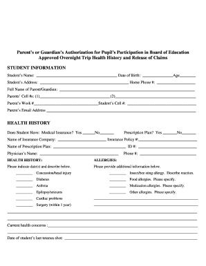 Parent Authorization for Student Overnight Trip