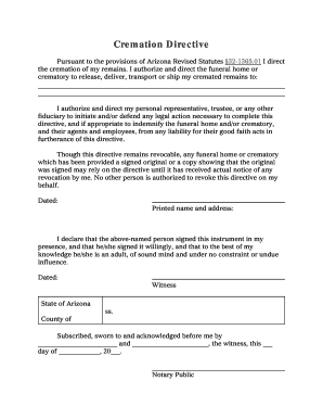 Arizona Cremation Directive