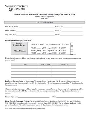 International Student Health Insurance Cancellation Form