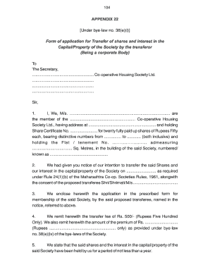 Transfer of Shares and Interest in Co-operative Housing Society