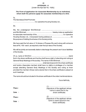 Cooperative Housing Society Associate Membership Application