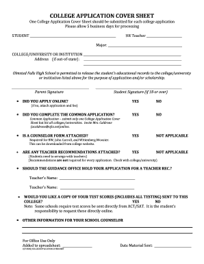 College Application Cover Sheet