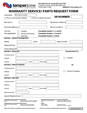 Temperzone Warranty Service Request Form