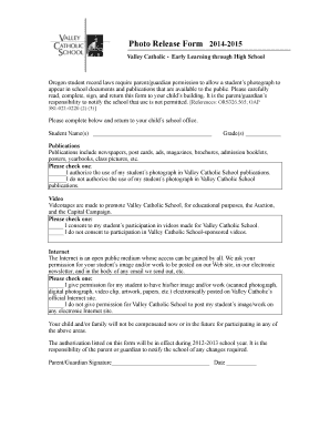 Valley Catholic Photo Release Form