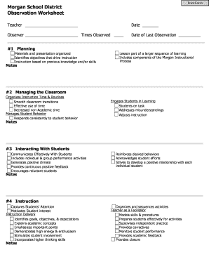 Morgan School District Observation Worksheet