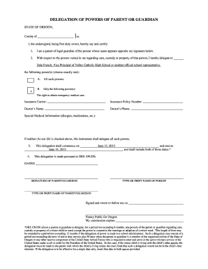 Oregon Delegation of Powers of Parent or Guardian
