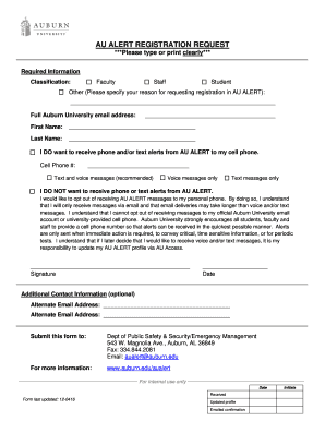 AU Alert Registration Request