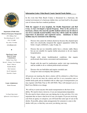 Palm Beach County Special Needs Shelter Application