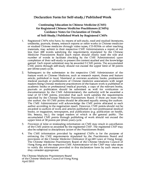 Declaration Form for Self-study / Published Work