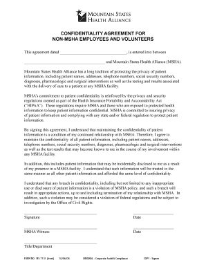 Confidentiality Agreement for Non-MSHA Employees and Volunteers