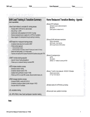 Shift Lead Training and Transition Summary