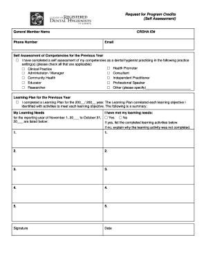 Dental Hygienist Self Assessment Form