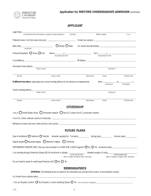 Syracuse University Part-Time Undergraduate Application
