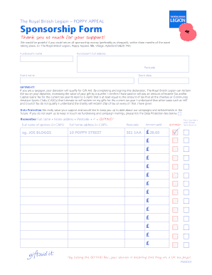 Royal British Legion Poppy Appeal Sponsorship Form