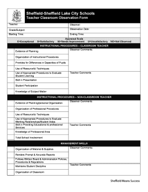 Teacher Classroom Observation Form