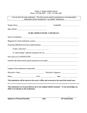 School Medication Authorization Form