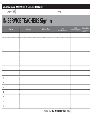 SEDL/SCIMAST In-Service Teachers Sign-In Form