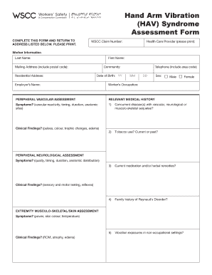 Hand Arm Vibration Syndrome Assessment Form
