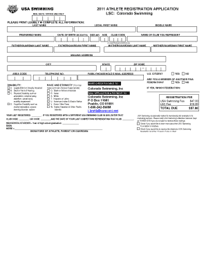 USA Swimming 2011 Athlete Registration Application