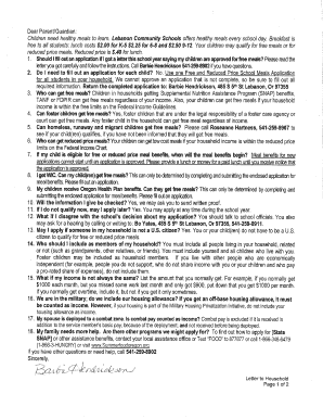Free and Reduced Meals Application Form