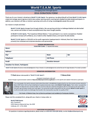 World T.E.A.M. Sports 2016 Donation Form