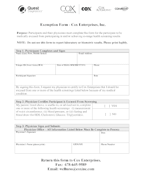 Cox Enterprises Medical Exemption Form