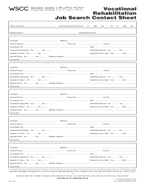 Vocational Rehabilitation Job Search Contact Sheet