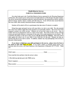 Parental Permission Form for Youth Risk Behavior Survey