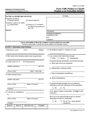 Form I-600 Petition to Classify Orphan as Immediate Relative