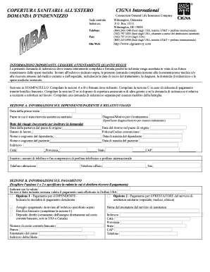 DOMANDA D'INDENNIZZO Connecticut General Life Insurance Company