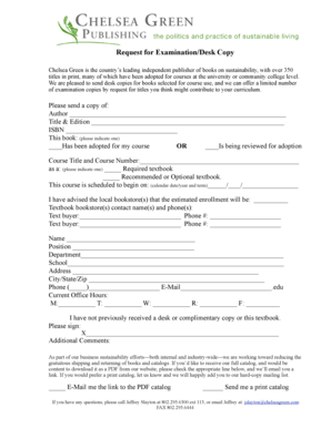 Request for Examination/Desk Copy