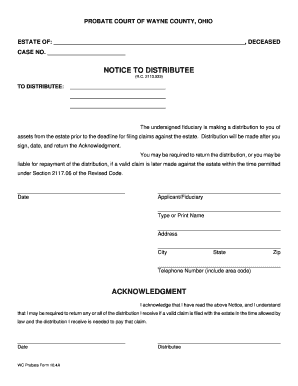 Ohio Probate Court Notice to Distributee