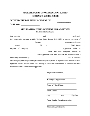 Application for Placement for Adoption