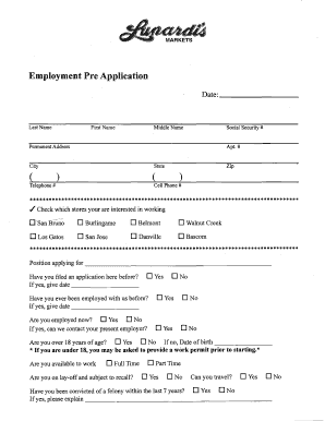Employment Pre Application Form