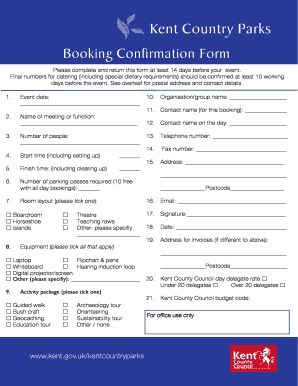 Kent County Council Event Booking Confirmation Form