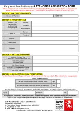 Early Years Free Entitlement Late Joiner Application Form