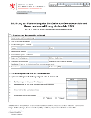 Erklärung zur Feststellung der Einkünfte aus Gewerbebetrieb und Gewerbesteuererklärung für das Jahr 2015