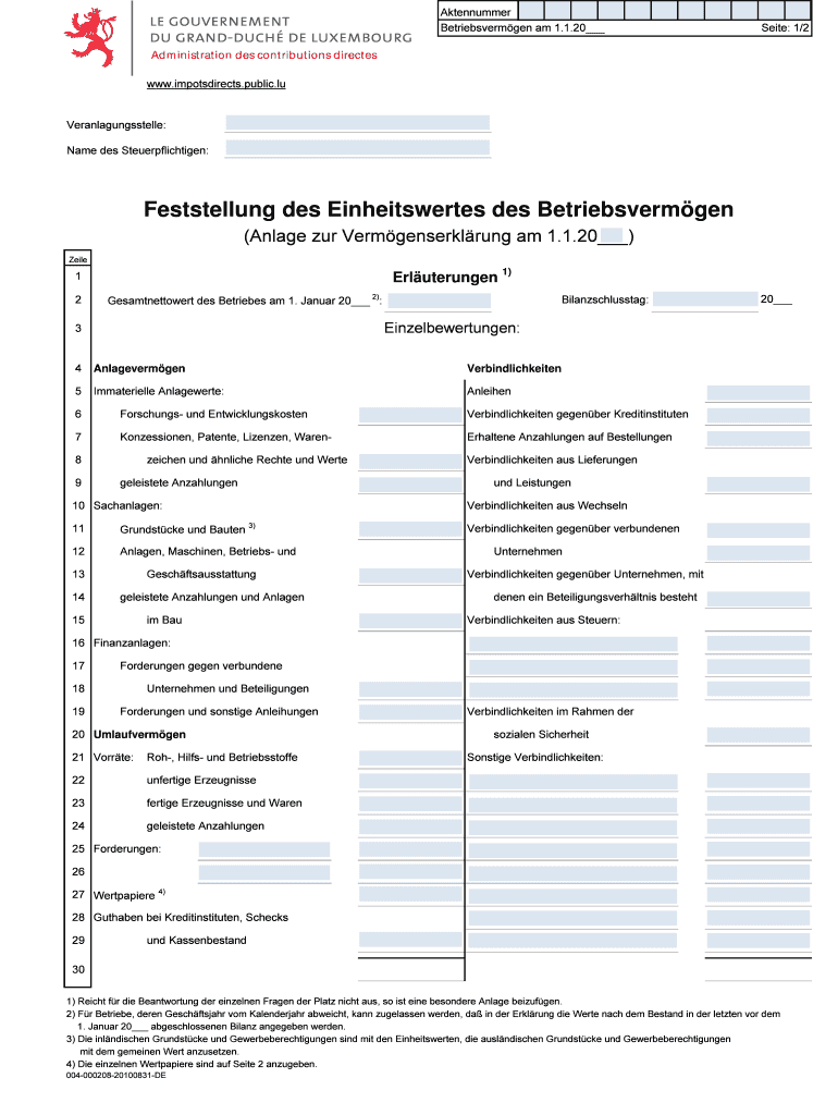 Erklärung Zur Feststellung Des Einheitswerts Ausgefülltes Muster Ausfüllbar Online Feststellung des Einheitswertes des Betriebsvermgen