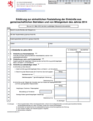 Erklärung zur einheitlichen Feststellung der Einkünfte aus gemeinschaftlichen Betrieben und von Miteigentum des Jahres 2014