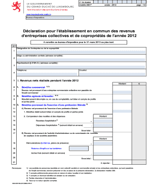 Déclaration pour l'établissement en commun des revenus