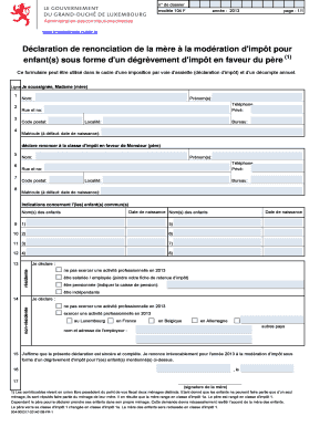 Déclaration de renonciation de la mère à la modération d'impôt pour enfant(s)